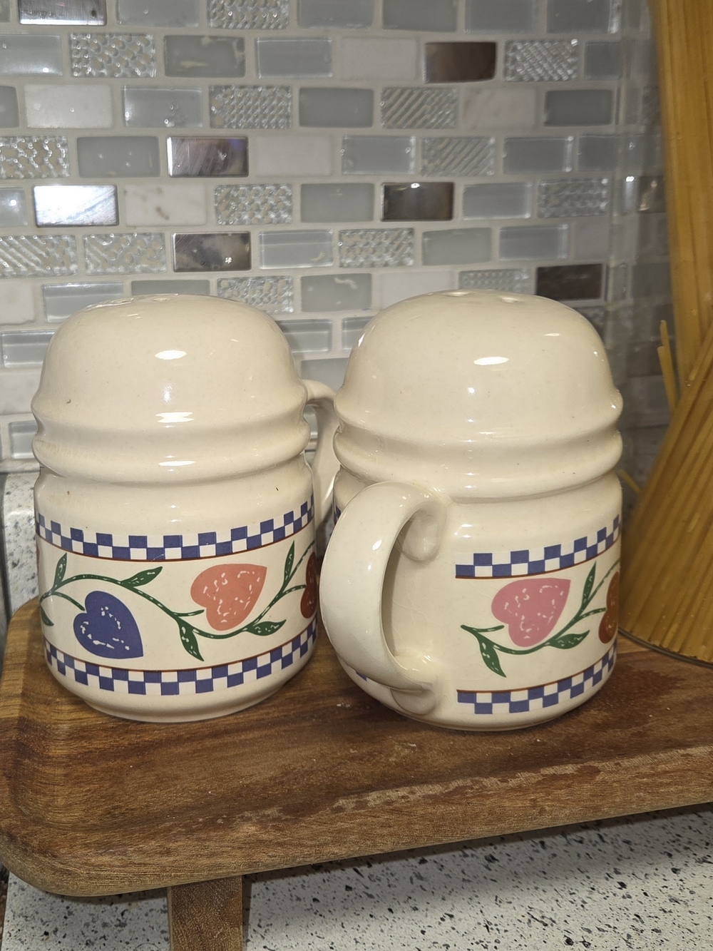 Cream Ceramic Fruit Motif Salt & Pepper Shaker Mugs - Set of 2